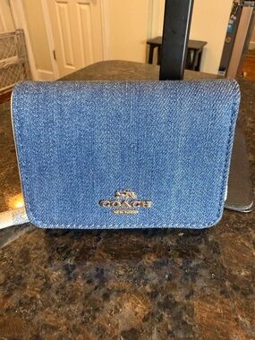 Coach Denim Blue Wallet with Gold Logo